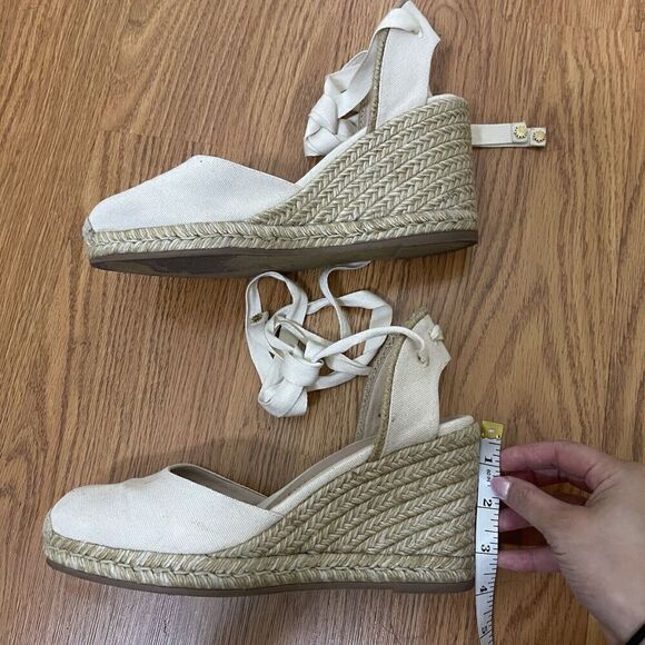 Stuart weitzman Ivory beige espadrille wrap wedge heels size US 9.5 - Picture 3 of 10
